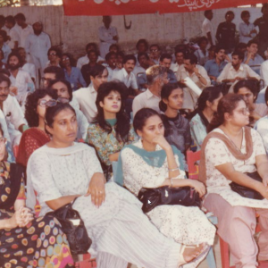 Women journalists attend a function held at the Karachi Press Club.