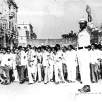 Hundreds of journalists take part in a procession led by the late Minhaj Barna.