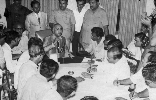 Former prime minister Zulfikar Ali Bhutto is addressing a press conference in the late 1960s